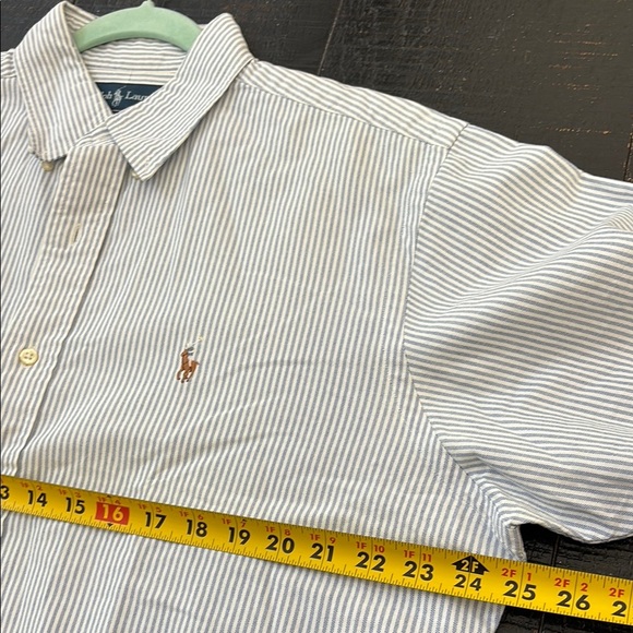 Ralph Lauren Classic Fit Stripe White Blue Botton Down Shirt size 16 1/2 (32-33) - Picture 7 of 8